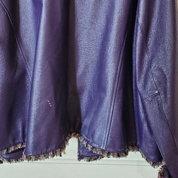 Deep Purple Leather Jacket with Fringe Trim - Picture 4 of 5